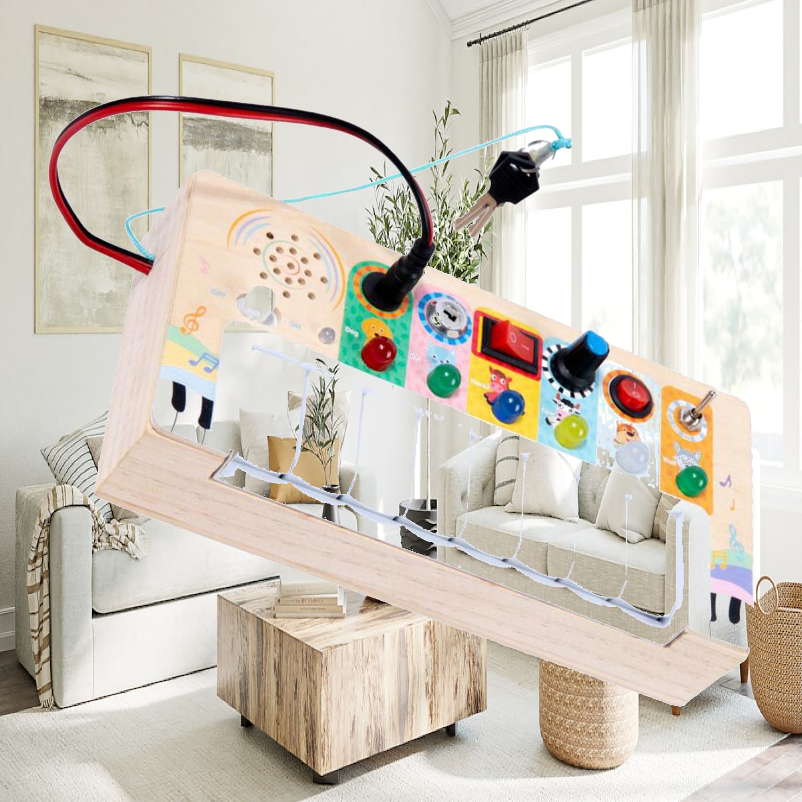 Montessori Wooden Busy Board Toddler - 幼児向け知育玩具：木製のスイッチ付きピアノ。DIYで楽しめる、感覚を刺激するおもちゃ。認知能力の発達を促すモンテッソーリ教育ゲーム。