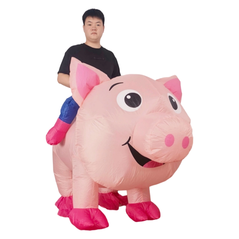 豚に乗って立つ、大人用の可愛いピンク色の豚の着ぐるみ。カーニ - Dolls のレビューと価格