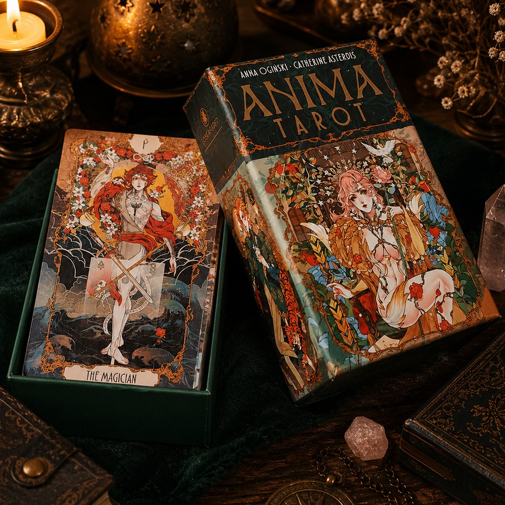豪華なアニメ風イラストが施されたダブルエンボス加工のアールヌ - Tarot Cards Deck With Guidebook のレビューと価格